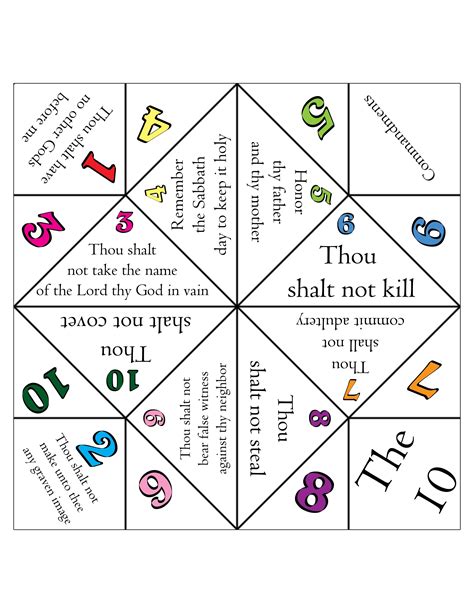 Flip the paper back over, and there should be four small squares that are formed and are open at the corners. . 10 commandments cootie catcher